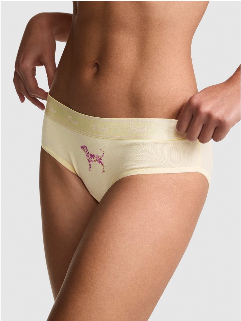 💛VS PINK flower pup cotton hipster panty sz M NWT